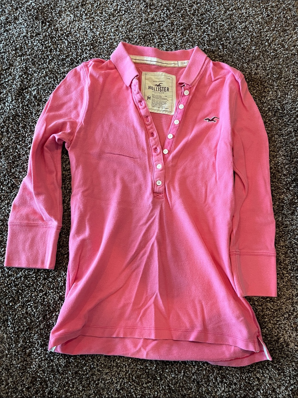 Vintage Hollister Bright Pink 3/4 Long Sleeve Polo